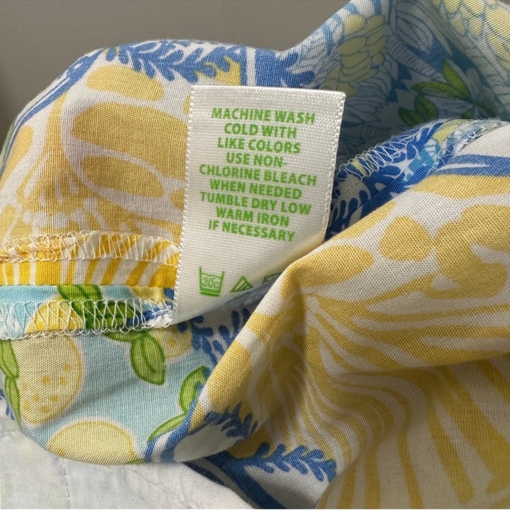 Lilly Pulitzer Womens Pants Blue Yellow Monkey Lemon Cotton Blend Cropped - Picture 6 of 6